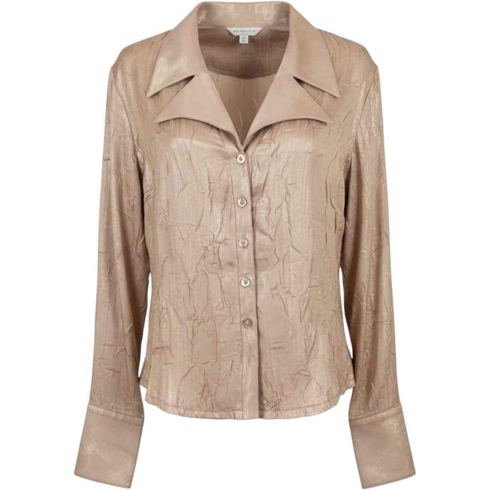 Ronni Nicole Blouse Women XL Champagne Gold Good Crinkle Metallic Shimmer Top